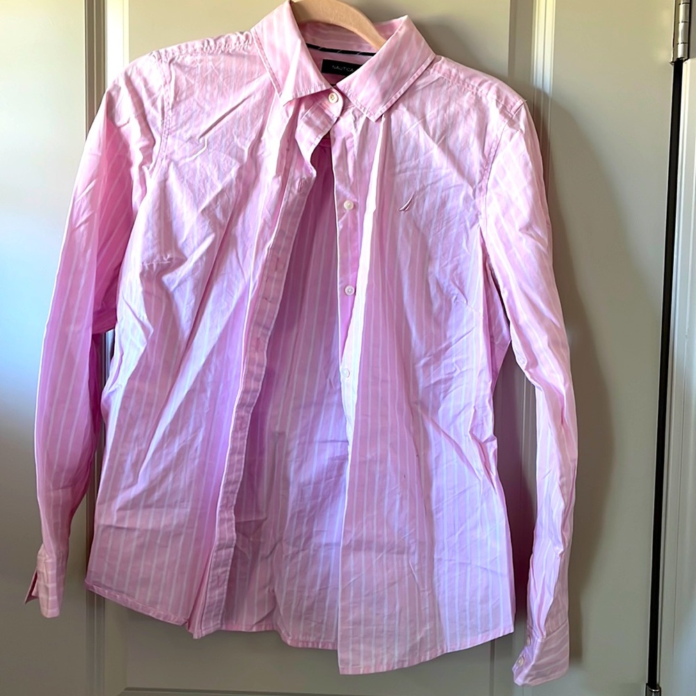 Nautica pink and white button down